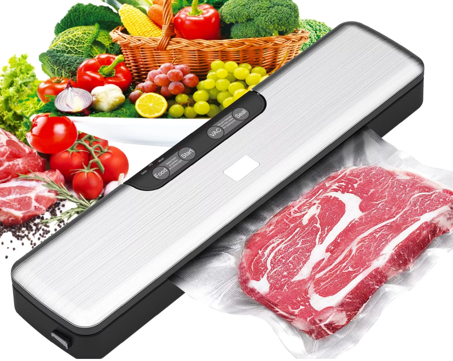 Aoresac Food Vacuum Sealer Machine for Food Saver Automatic Air Sealing System for Food Storage Dry and Moist Food Modes Compact Design with 10Pcs Seal Bags Starter Kit