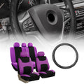 FH Group Light & Breeze Seat Covers Combo Set, Full Seat Set with Leather Steering Wheel Cover, Purple Black
