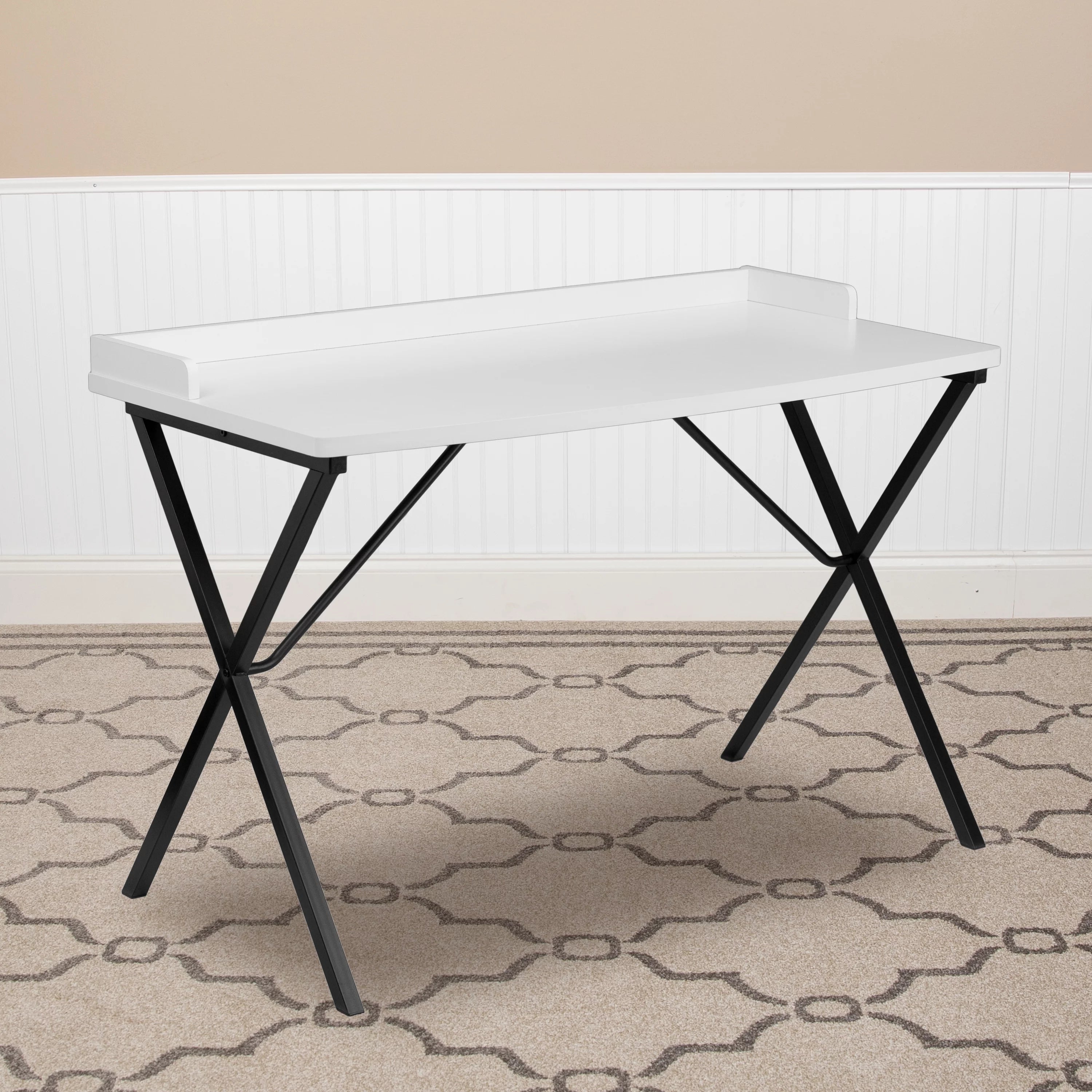 Emma + Oliver White Computer Desk with Raised Back Border