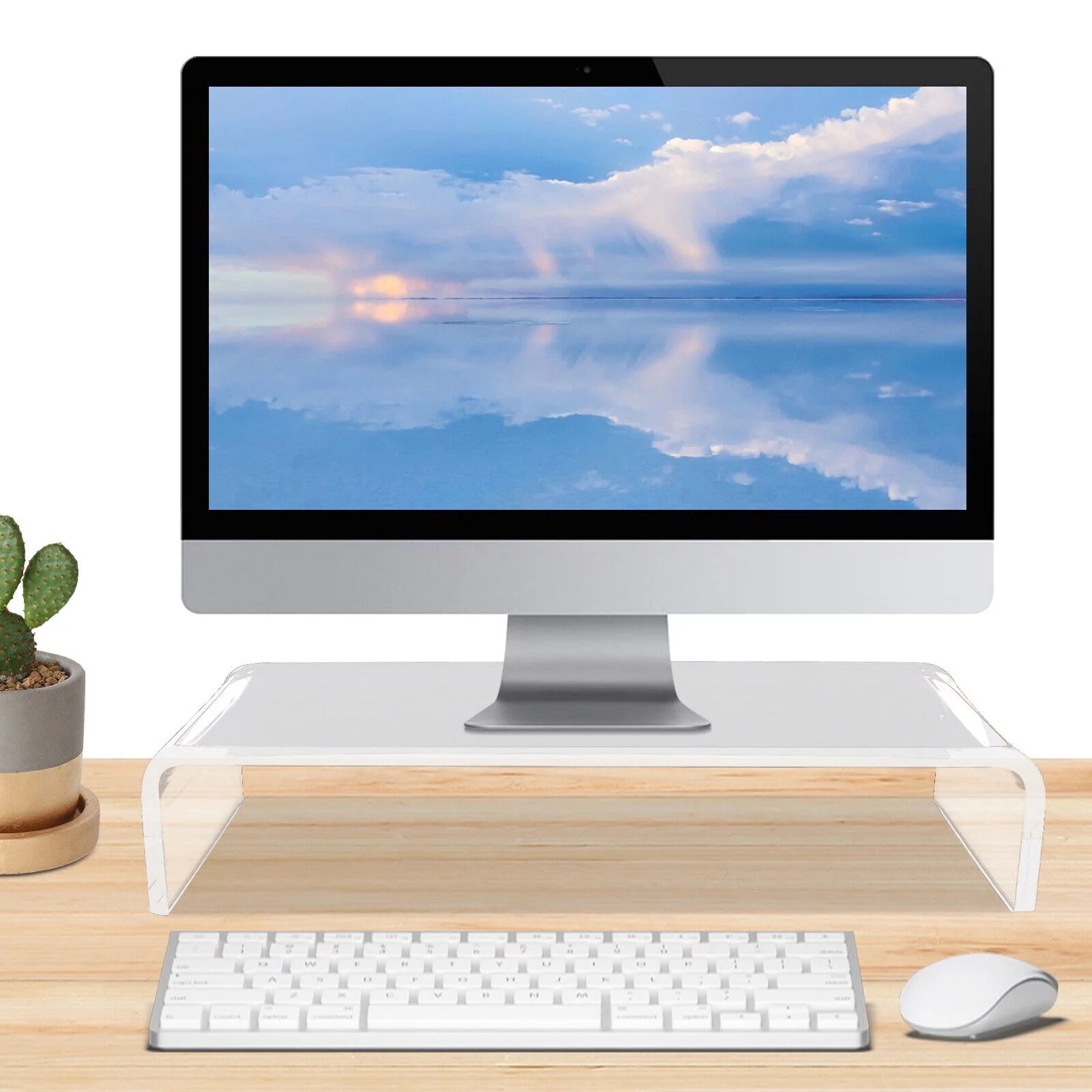 Fichiouy Acrylic Monitor Stand Desktop Keyboard Laptop Computer Stand Riser Clear