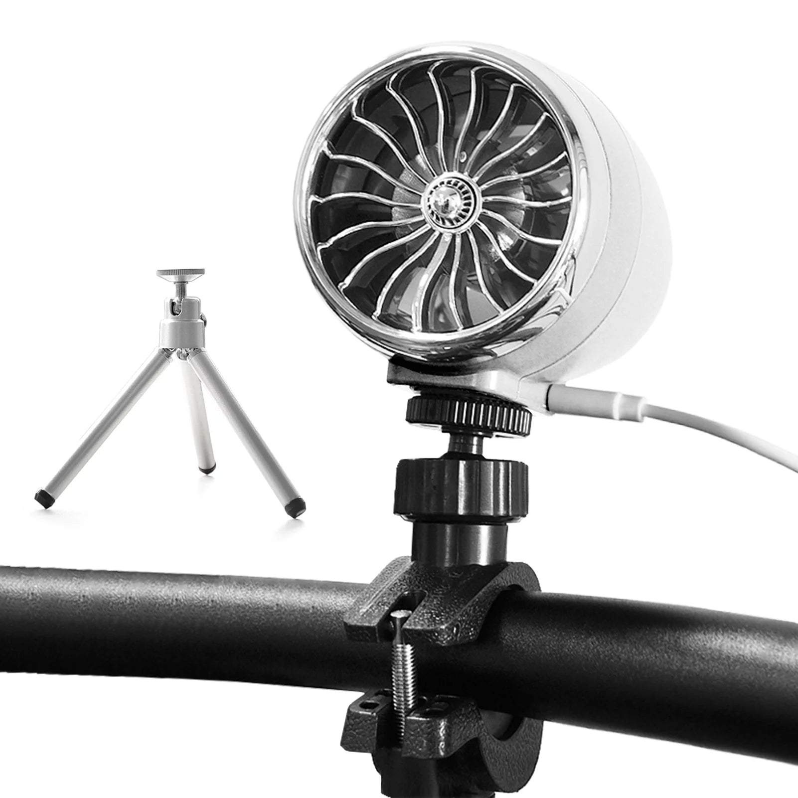 Portable USB Cooling Fan with Tripod Bike Handlebar Electric Fan Outdoor Cycling Fan with 4 Speeds for Camping Riding Traveling Bedroom