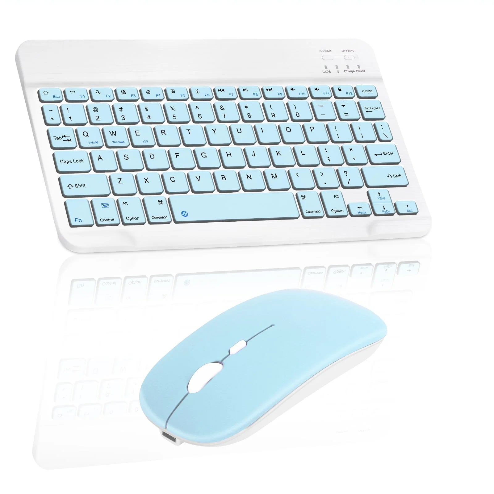 Rechargeable Bluetooth Keyboard and Mouse Combo Ultra Slim Full-Size Keyboard and Ergonomic Mouse for Xiaomi Mi 9 Pro and All Bluetooth Enabled Mac/Tablet/iPad/PC/Laptop - Sky Blue