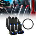 FH Group Premium Modernistic Car Seat Covers Combo, Full Set with Leather Steering Wheel Cover, Blue Black