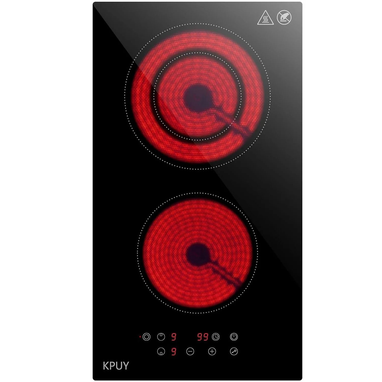 KPUY 3200W 12 Built-in 2 Burner Electric Cooktop 220-240V for Hard Wire Ceramic Countertop Burner With Touch Control, 9 Power Levels, Timer & Safety Lock, Over-Temperature Protection No Plug