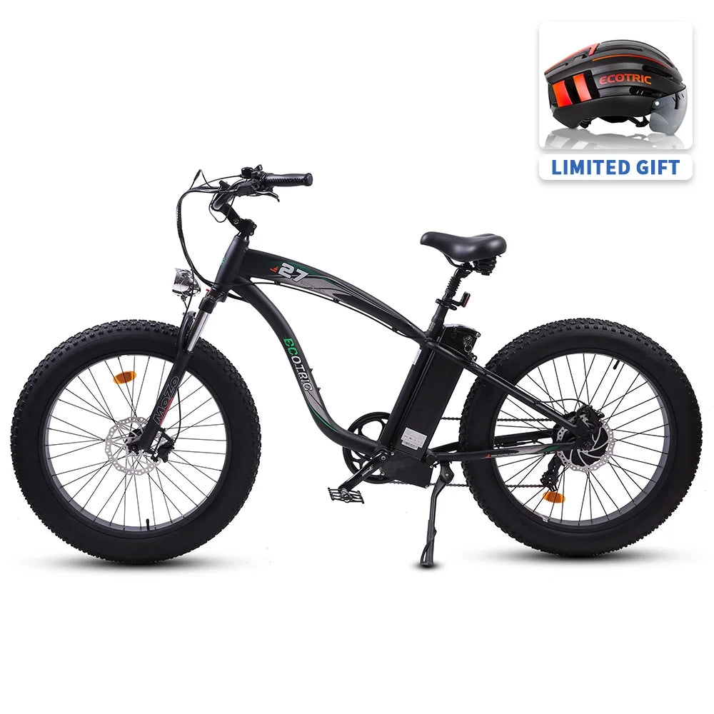 Ecotric 750 W Motor 48 V Fat Tire Electric Bicycle 26 in Aluminum Frame Powerful Suspension Fork Beach Snow Mountain MTB Bicycle 12.5 AH Removable Lithium Battery-UL Certified for Adults A-E516646