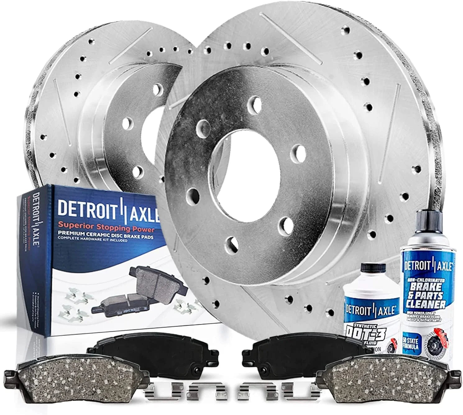 Detroit Axle - 305mm Front Drilled Slotted Brakes and Rotors Brake Pads Replacement for Chevy Silverado 1500