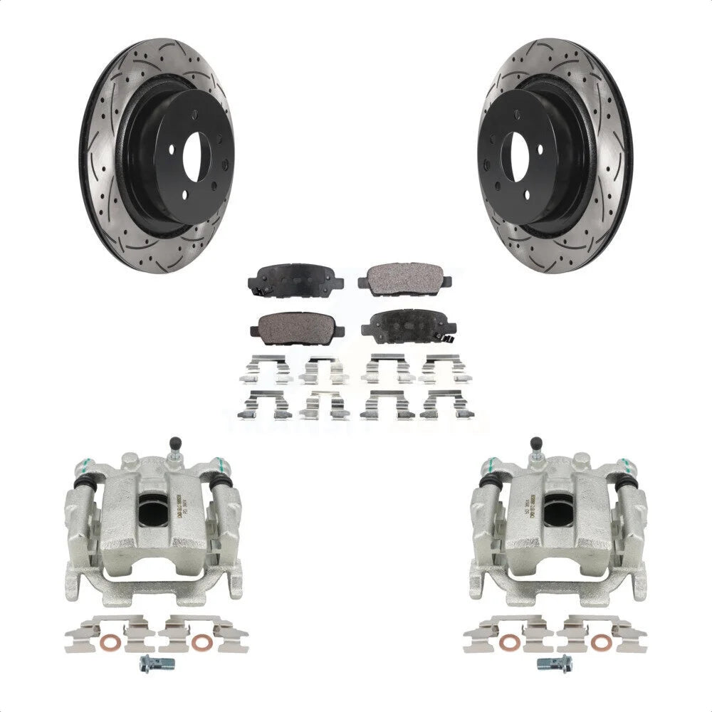 Transit Auto Rear Disc Brake Coated Caliper Drilled Slotted Rotors And Semi-Metallic Pads Kit For 2011 INFINITI G37 X Sport With Single Piston Front KCD-100472P
