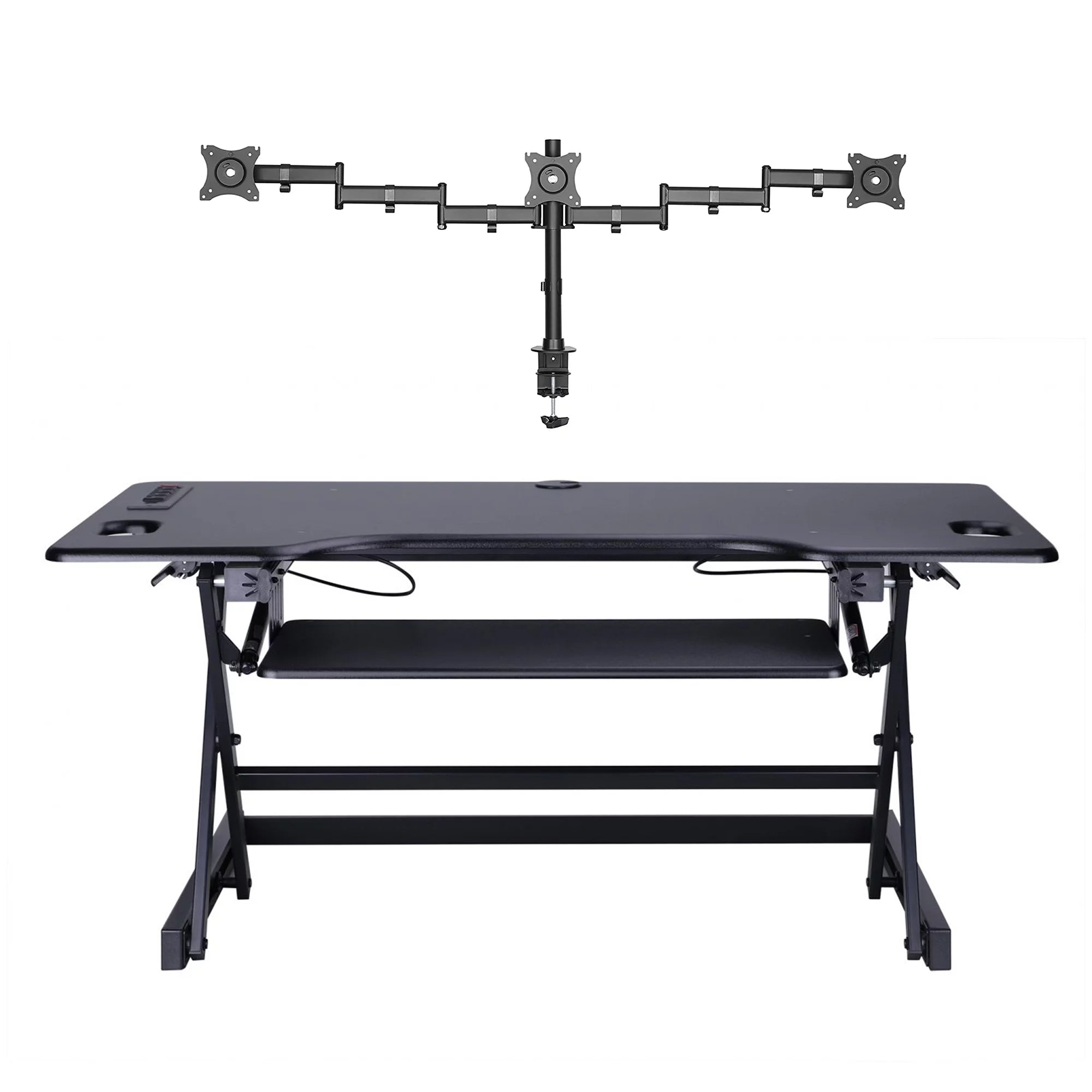 Rocelco 46 Inch Standing Desk Converter and Adjustable Triple Monitor Mount
