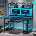 Gaming Computer Desk  55" Gaming Desk with LED Lights and Hutch  Computer Desk with Storage Shelves  Keyboard Tray &amp; Monitor Stand  Home Office Desk  Gamer Desk PC Table  Black