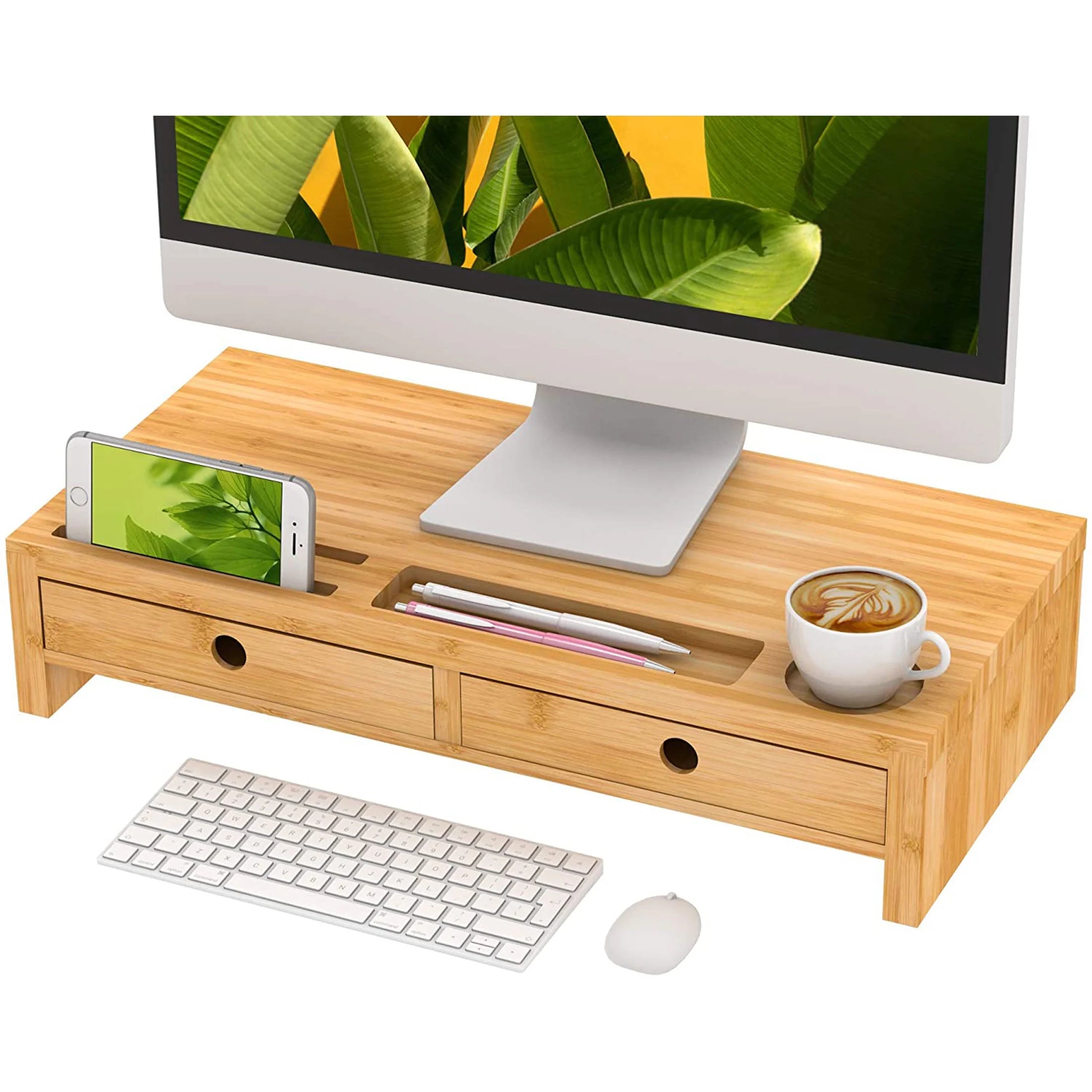 Monitor Stand Riser with Drawer - Desk Shelf Organizer Keyboard Storage Bamboo 22x10.6x4.7 inch