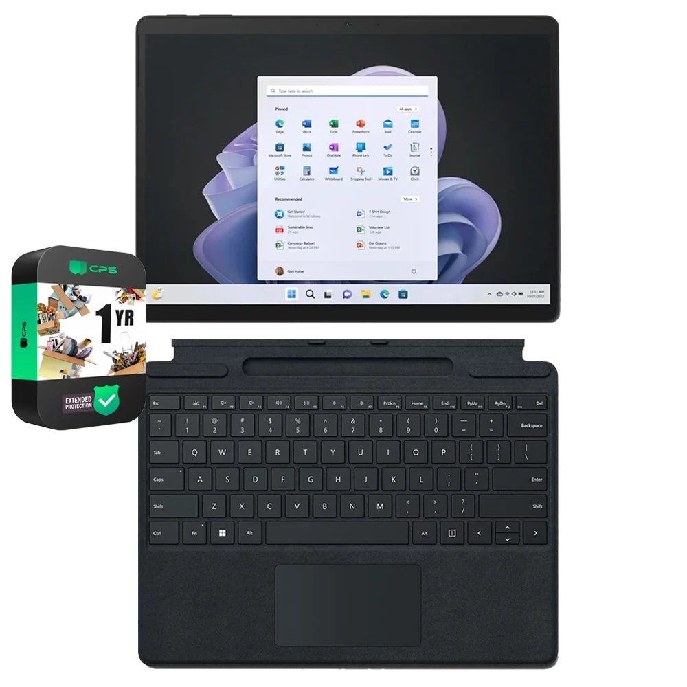 Microsoft QIL-00018 Surface Pro 8 13 Touch Tablet, Intel i7, 16GB/256GB, Graphite Bundle with Microsoft Surface Pro Signature Mechanical Keyboard, Black and 1 YR CPS Enhanced Protection Pack