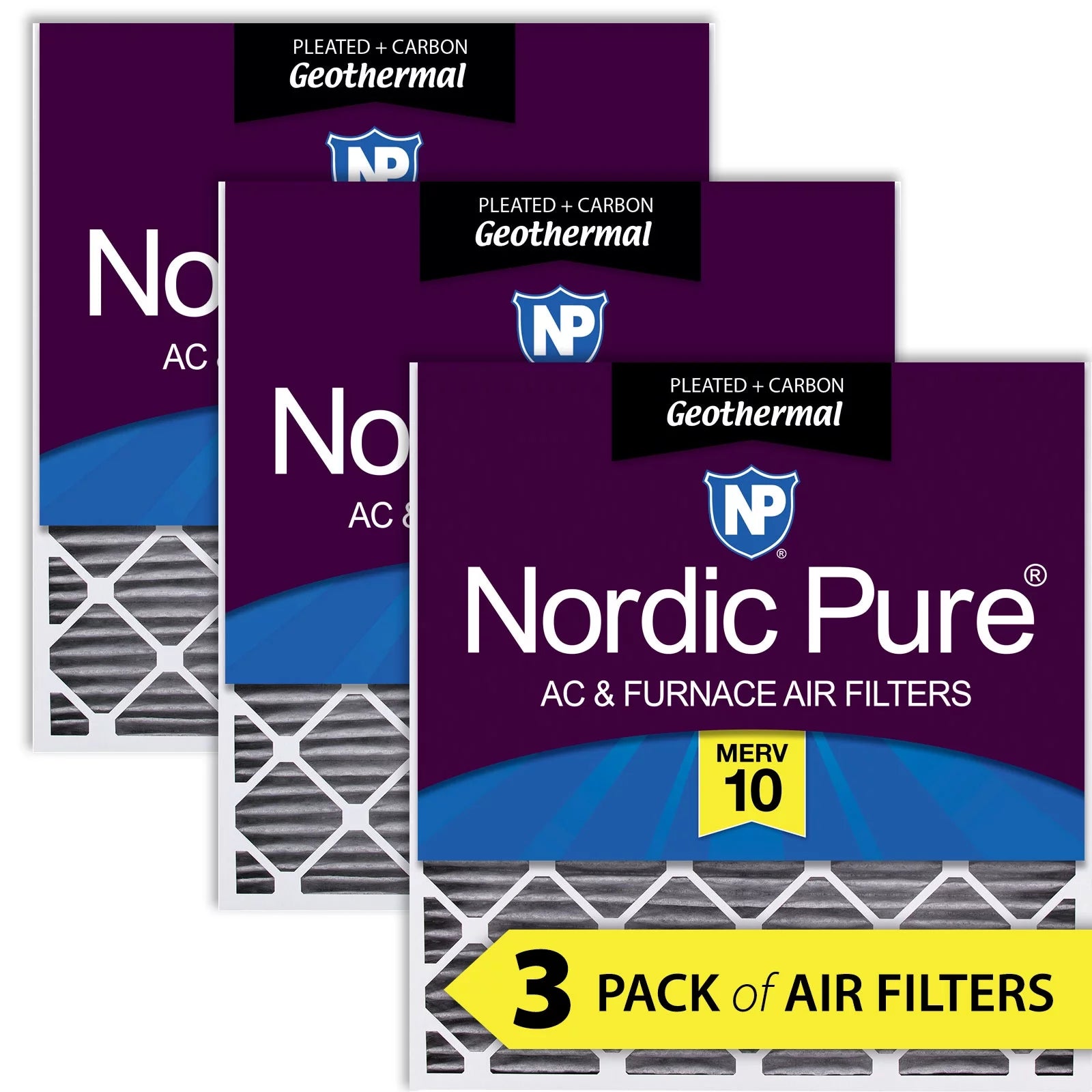 28x30x2 Geothermal MERV 10 Pleated Plus Carbon AC Furnace Filters 3 Pack