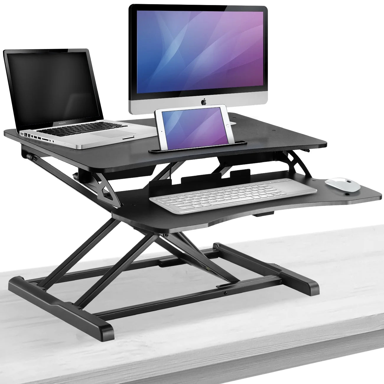 Sorbus Standing Desk- Height Adjustable Sit-To-Stand Monitor Desk with Keyboard Tray and Built-In Tablet Integration, Dual Monitor Riser, Laptops, Tablets, etc, For Home or Office