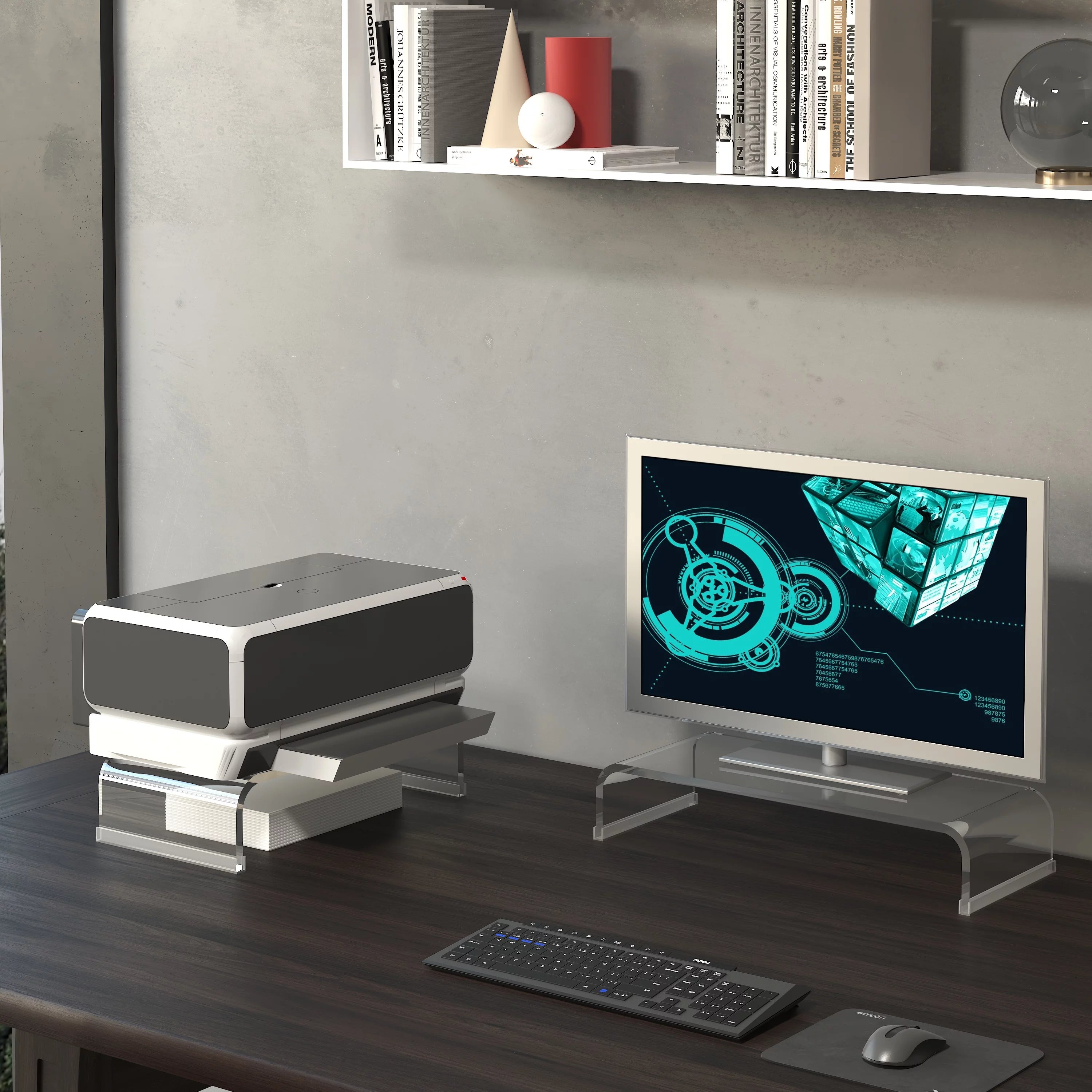 Pano-Mounts Monitor Stand Riser Acrylic 15inch PC Computer Desktop Anti Cat Keyboard Cover Stand Organizer