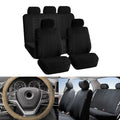 FH Group Black Car Seat Covers for Car SUV with Beige Leather Steering Wheel Cover combo