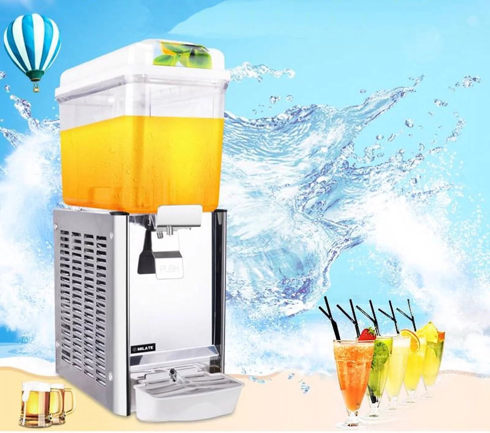 INTSUPERMAI Commercial Self-service Cold Juice Beverage Refrigerated Machine Drink Dispenser Single Cylinder Cafeteria Restaurant 12L