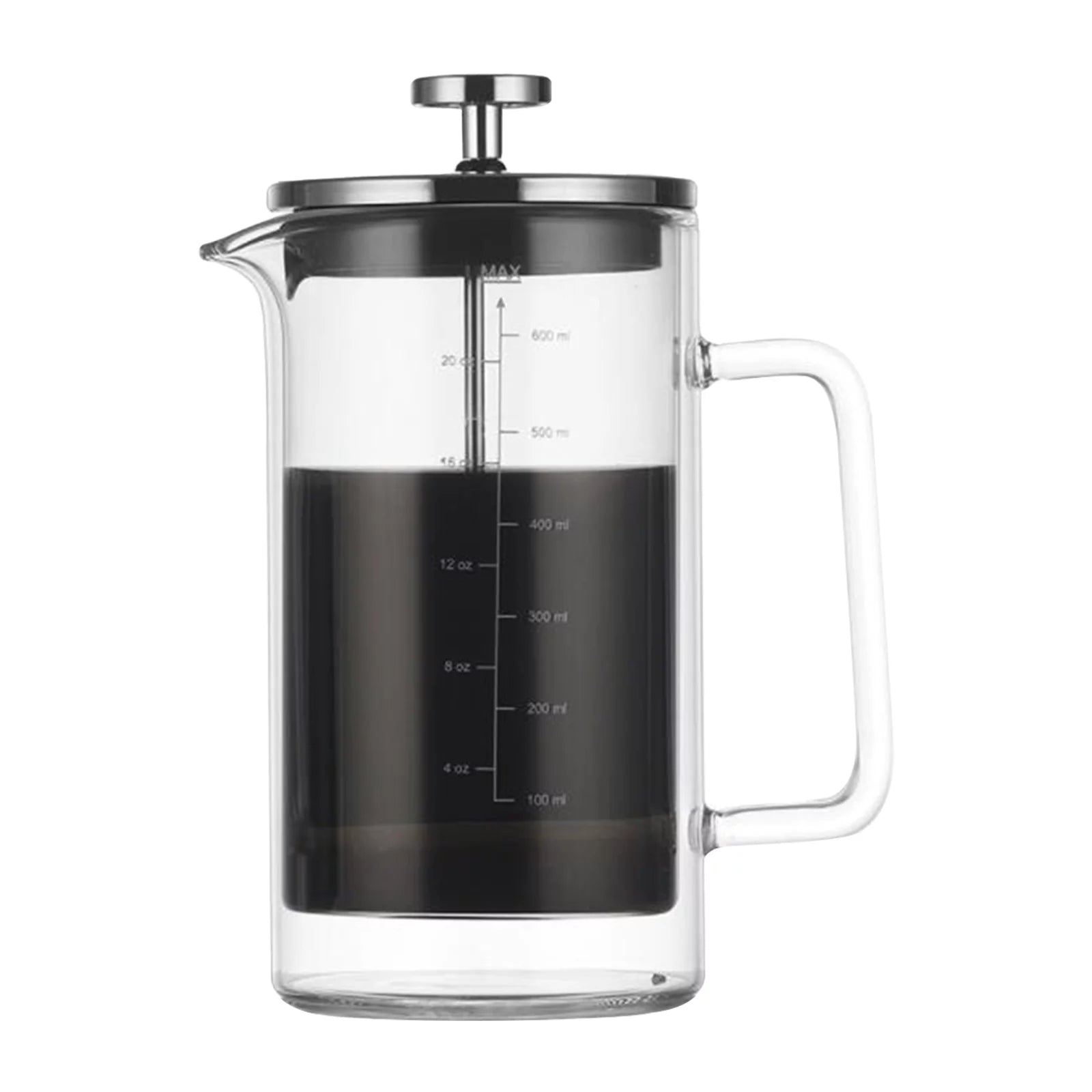 20Oz Double Walled French Coffee Maker Heat Resistant Borosilicate Glass Coffee Pot With High-Density Stainless Steel Filter