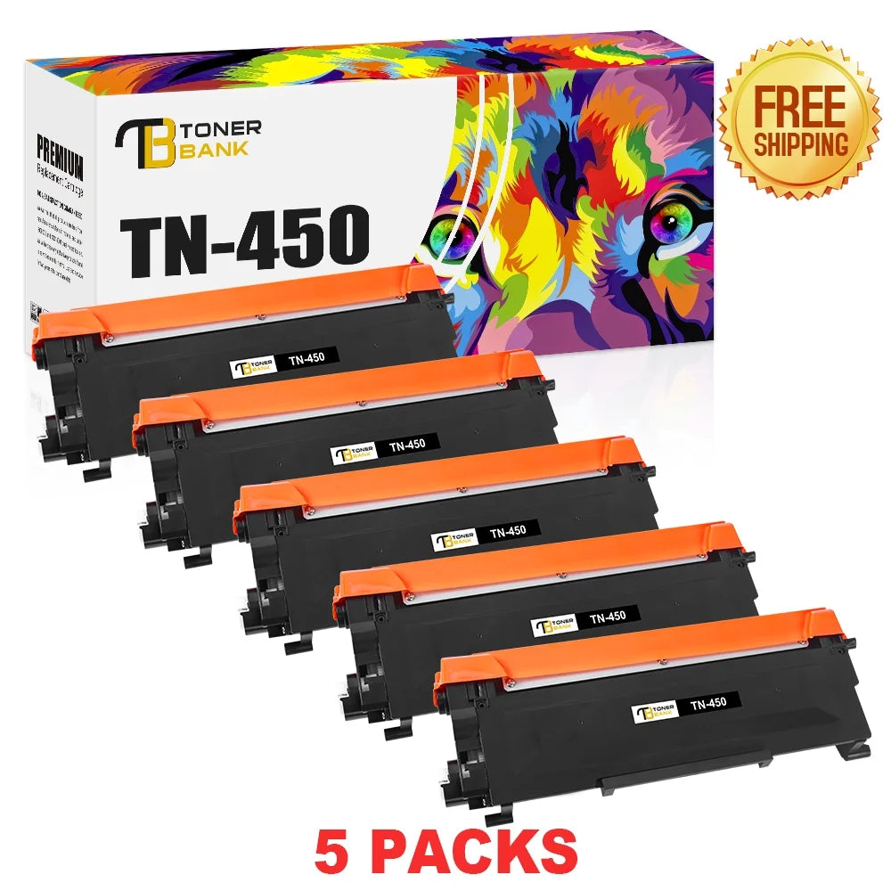 Toner Bank Compatible Toner Cartridge Replacement for Brother TN-450 TN450 TN 420 HL-2270DW HL-2280DW HL-2230 HL-2240 MFC-7360N MFC-7860DW DCP-7065DN (5 Pack, Black)