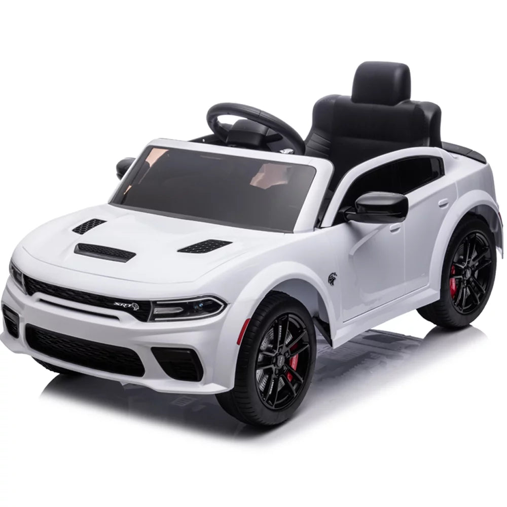 Kids Electric Cars With Remote Control, Licensed Dodge Charger 12V Ride on Cars for Boys Girls, Battery Powered Ride on Toys with Bluetooth, USB, MP3, 4 Wheel Suspension, White