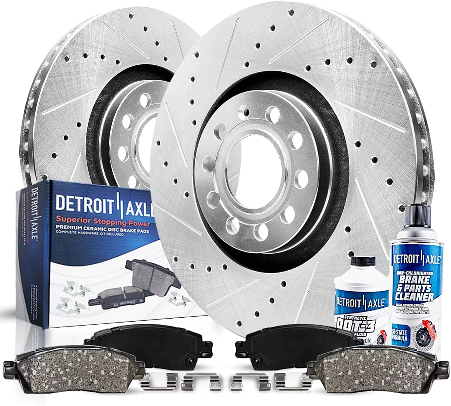 Detroit Axle - 321mm Front Drilled Slotted Brakes and Rotors Brake Pads Replacement for Audi A4 Quattro Fits select: 2007-2008 AUDI A4 S-LINE 2.0T QUATTRO TURBO, 2006 AUDI A4 S-LINE 3.2 QUATTRO