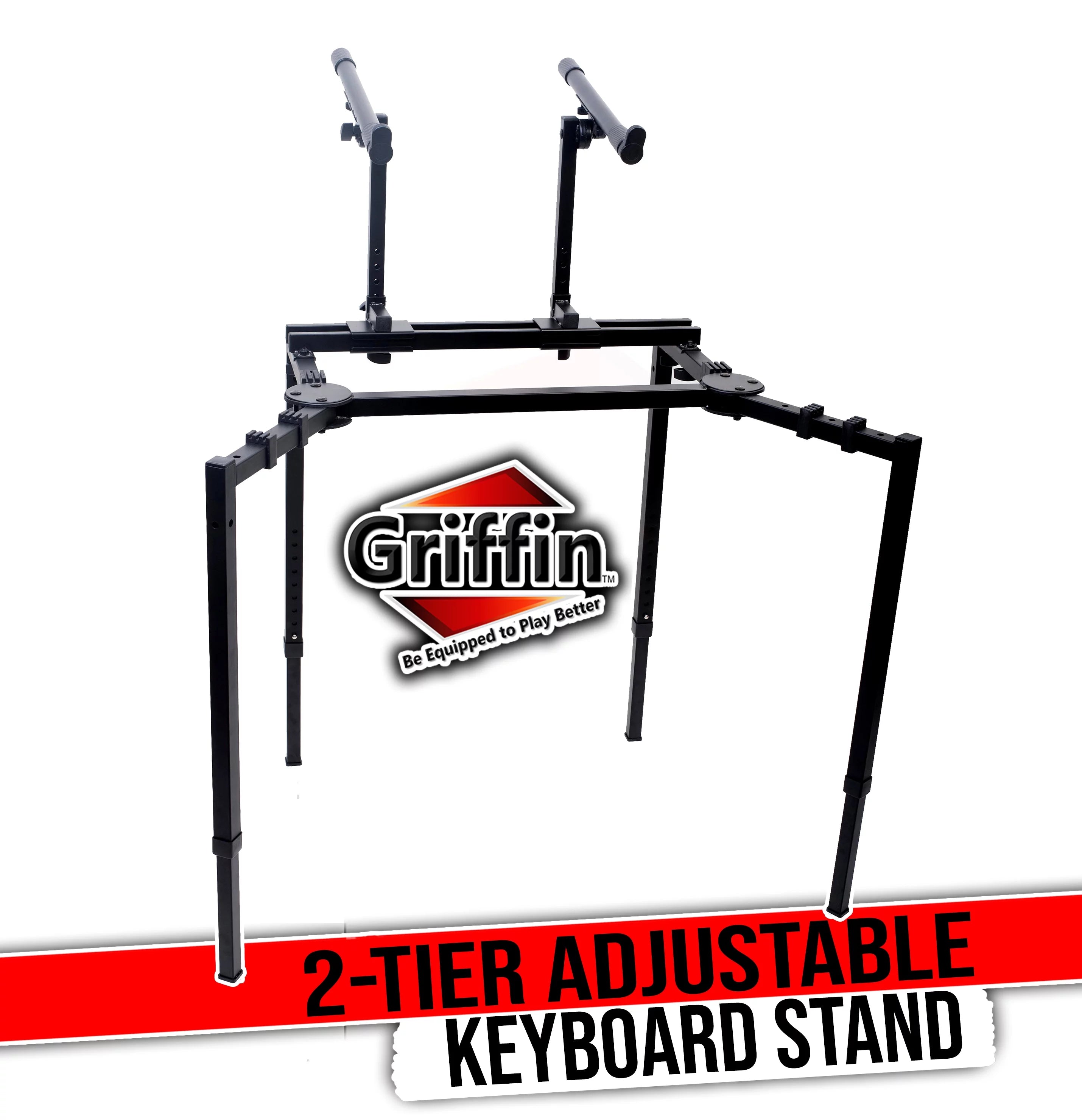 Griffin DJ Workstation - Double Piano Keyboard Stand & Laptop Mount 2 Tier/Dual Portable Studio Mixer Rack for Turntables, DJ Coffins, Speakers, Audio Gear and Music Equipment