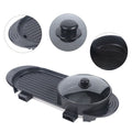 Electric Barbecue Pan Grill Hot Pot Combo, 2 in 1 Pot Non-Stick BBQ Teppanyaki Pan with Lid 110V Black