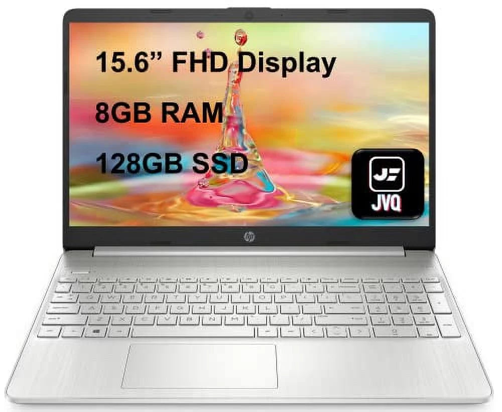 HP Laptop, 15.6 FHD Display, AMD Ryzen 3 3250U Processor, 8GB DDR4 RAM, 128GB SSD, SD Card Reader, Webcam, HDMI, Wi-Fi, USB-C, Windows 10 Home, Silver, JVQ MP