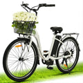 ECOTRIC 26 350 W 36 V 10 AH City Bike Electric Bicycle e-bike White with Basket 7 Speed Step Through Commuter for Women Girls A-E516646