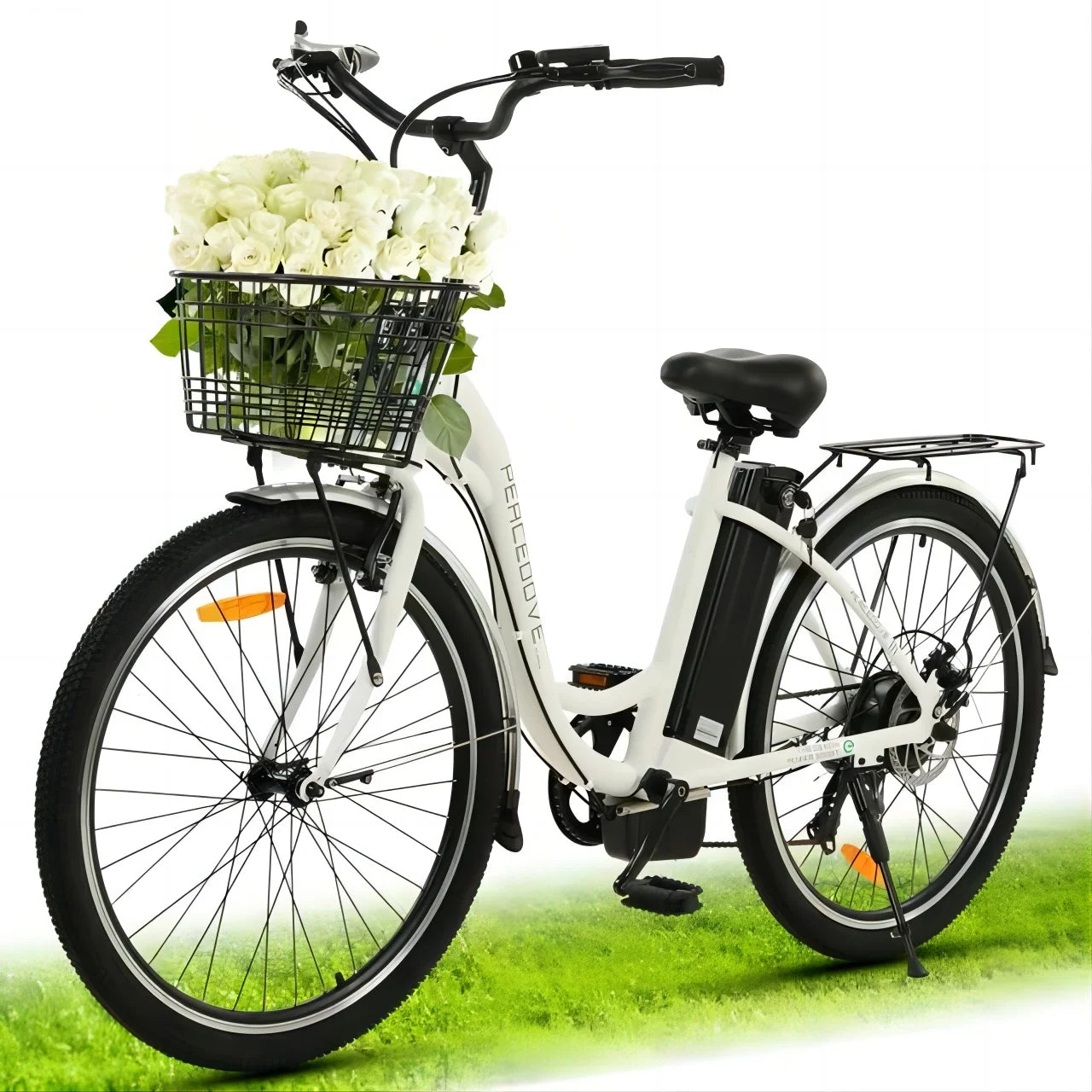 ECOTRIC 26 350 W 36 V 10 AH City Bike Electric Bicycle e-bike White with Basket 7 Speed Step Through Commuter for Women Girls A-E516646