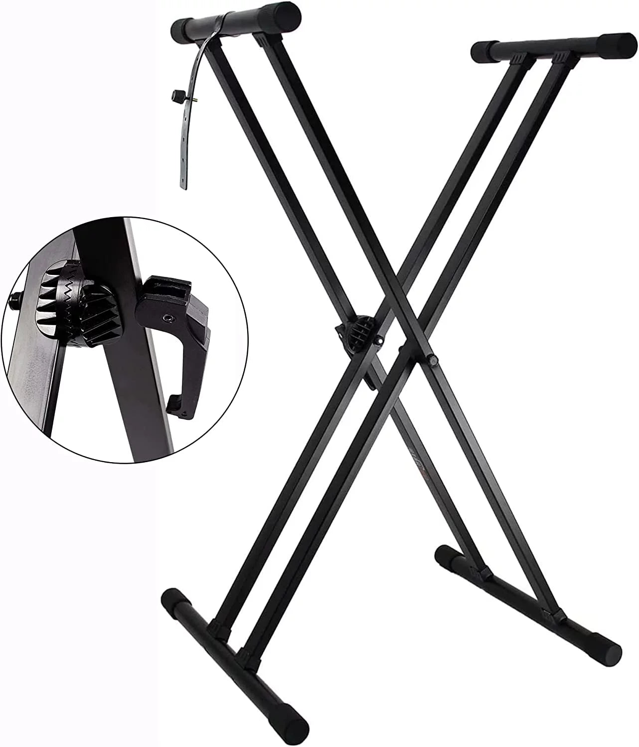 ?5 Core Keyboard Stand with Gear Double Braced X-Style, Adjustable, and Premium Pre-Assembled Digital Piano Bench (Metal) with Locking Straps KS 2X GEAR