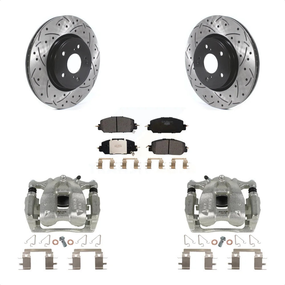Transit Auto Front Disc Brake Coated Caliper Drilled Slotted Rotors And Ceramic Pads Kit For Honda CR-V KCD-100116T
