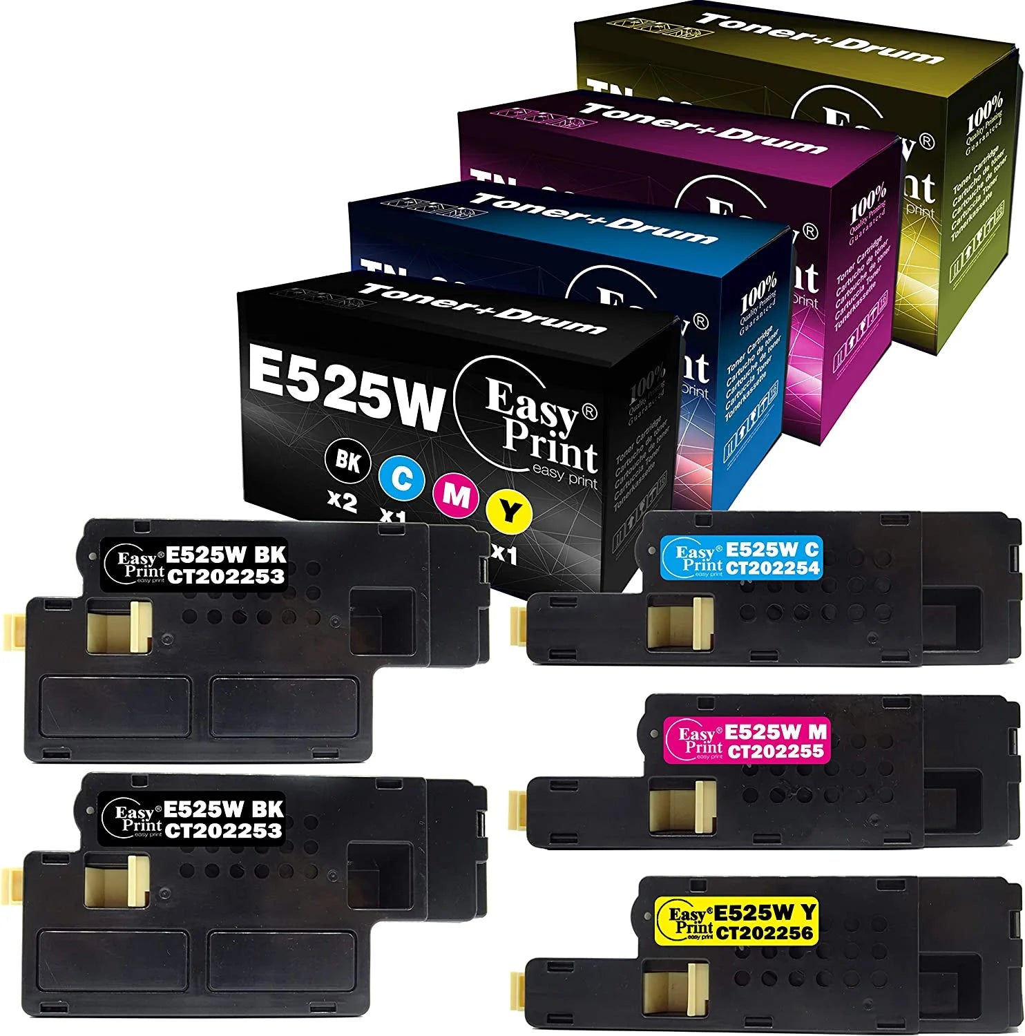 (2X BK+C+M+Y) 5-Pack Compatible Toner Cartridge Replacement for Dell E525W E525 for Dell E525W Color Laser