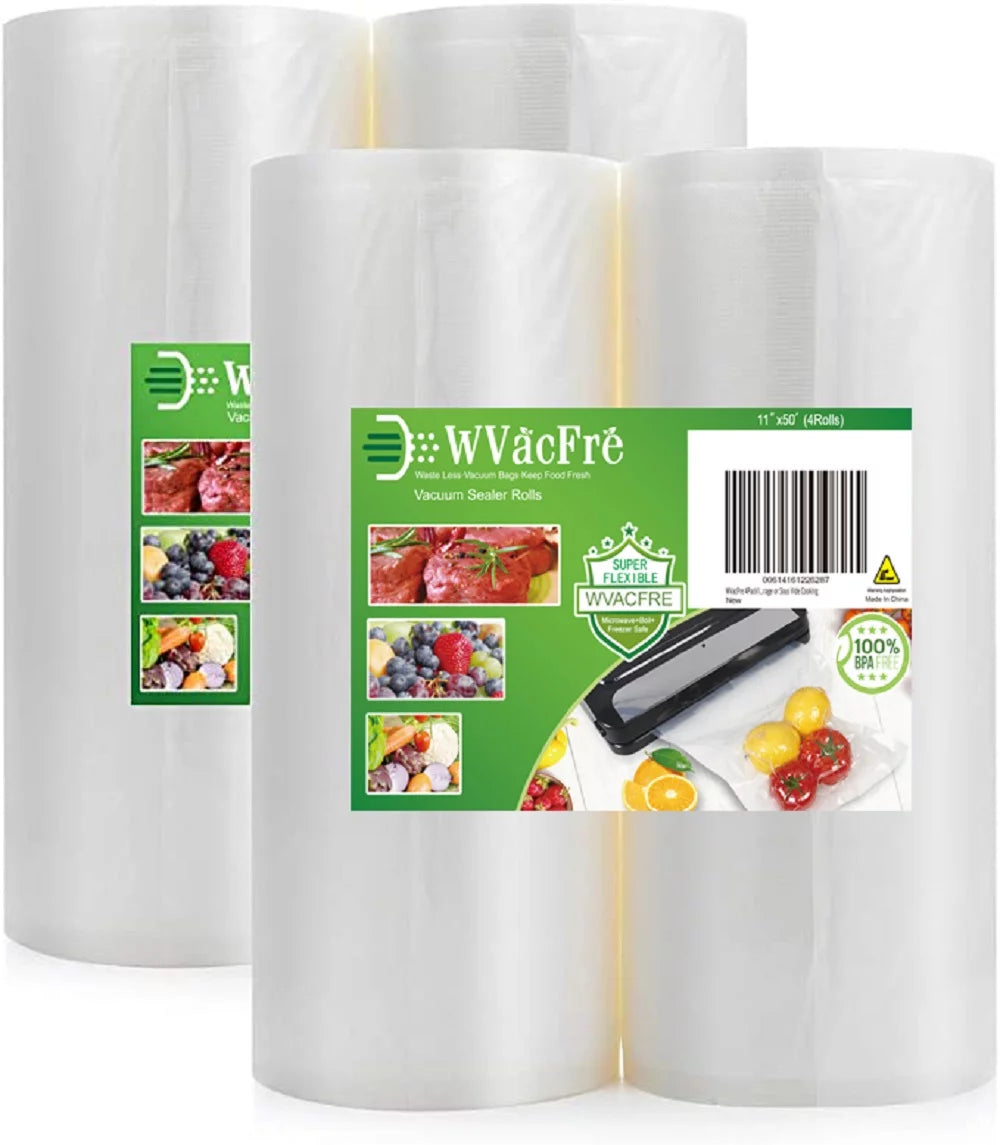WVacFre 4 Pack 11x50 Rolls (Total 200 feet) Vacuum Cleners Sealer Bags Rolls for Food Saver Storage,Seal a Meal Freezer Rolls