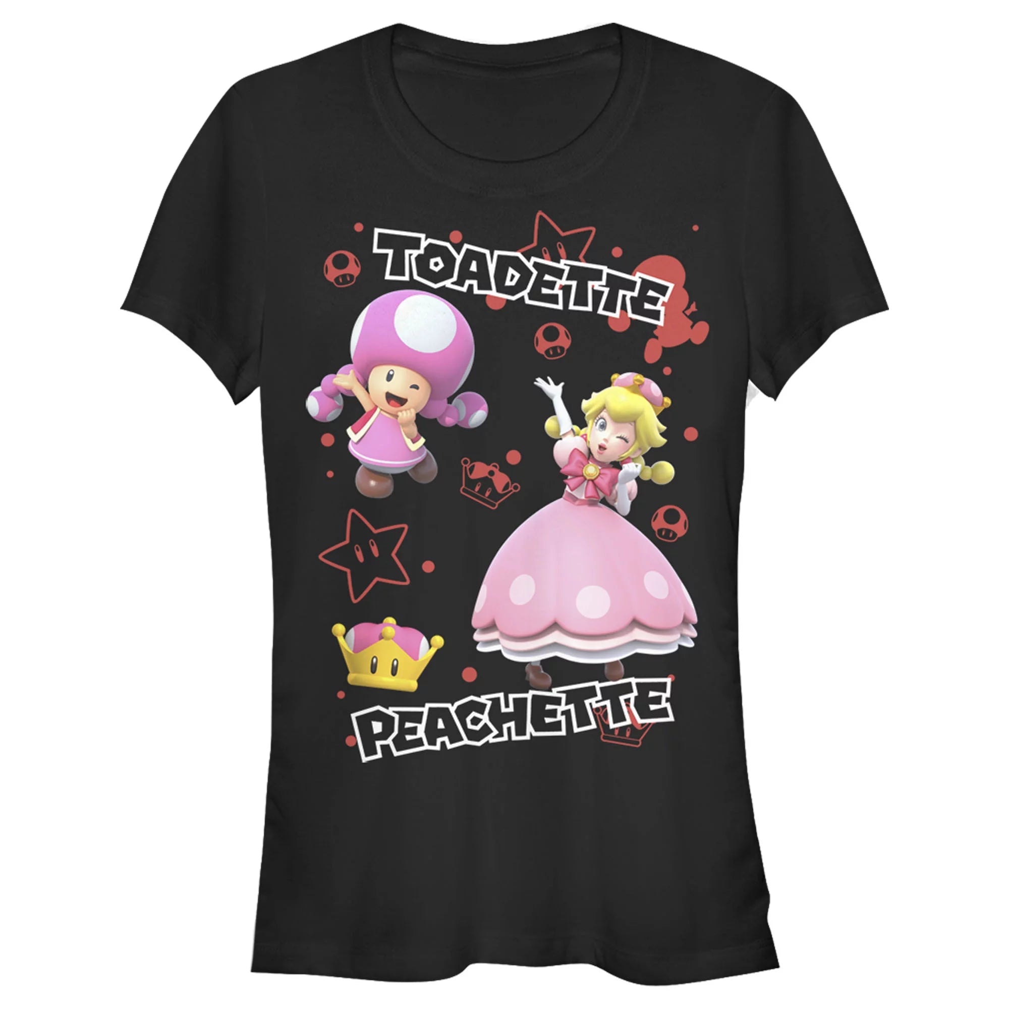 Junior's Nintendo Toadette & Peachette Party  Graphic Tee Black Medium