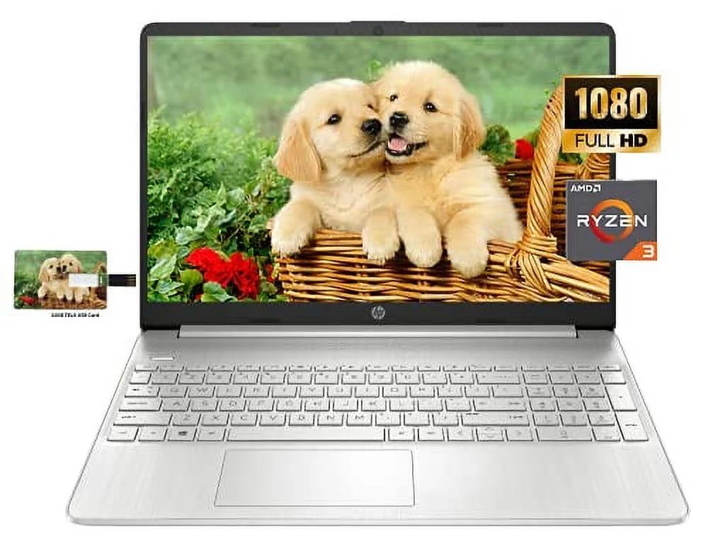 HP 15 Business Laptop, AMD Ryzen 3 3250U, 15.6inch FHD Display, 8GB RAM, 256GB SSD, HDMI, Bluetooth 5, Webcam, Windows 10 Home | 32GB Tela USB Card Silver