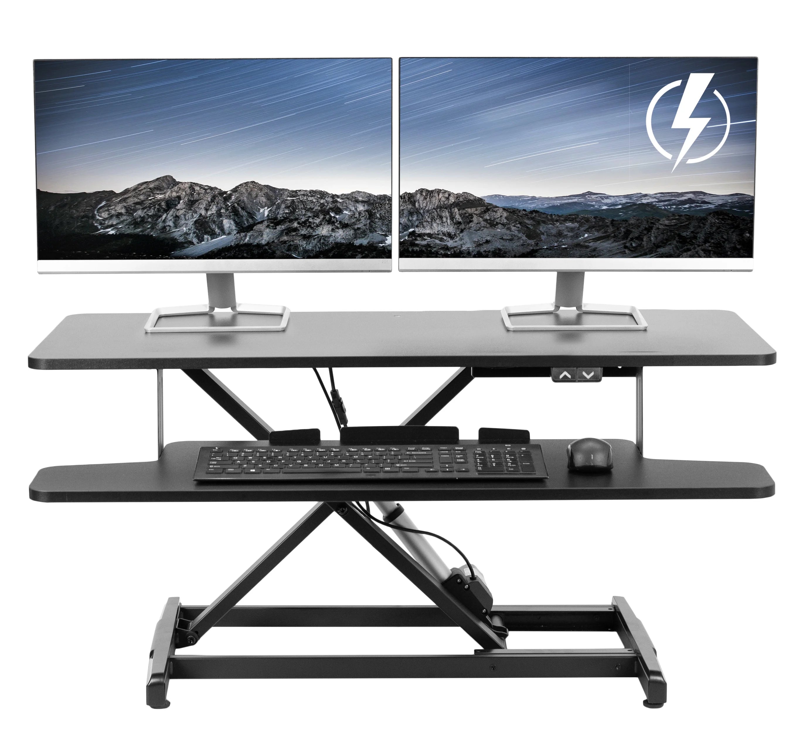 VIVO Black Electric 36 Standing Desk Monitor Riser, Dual Arm Sit Stand Tabletop