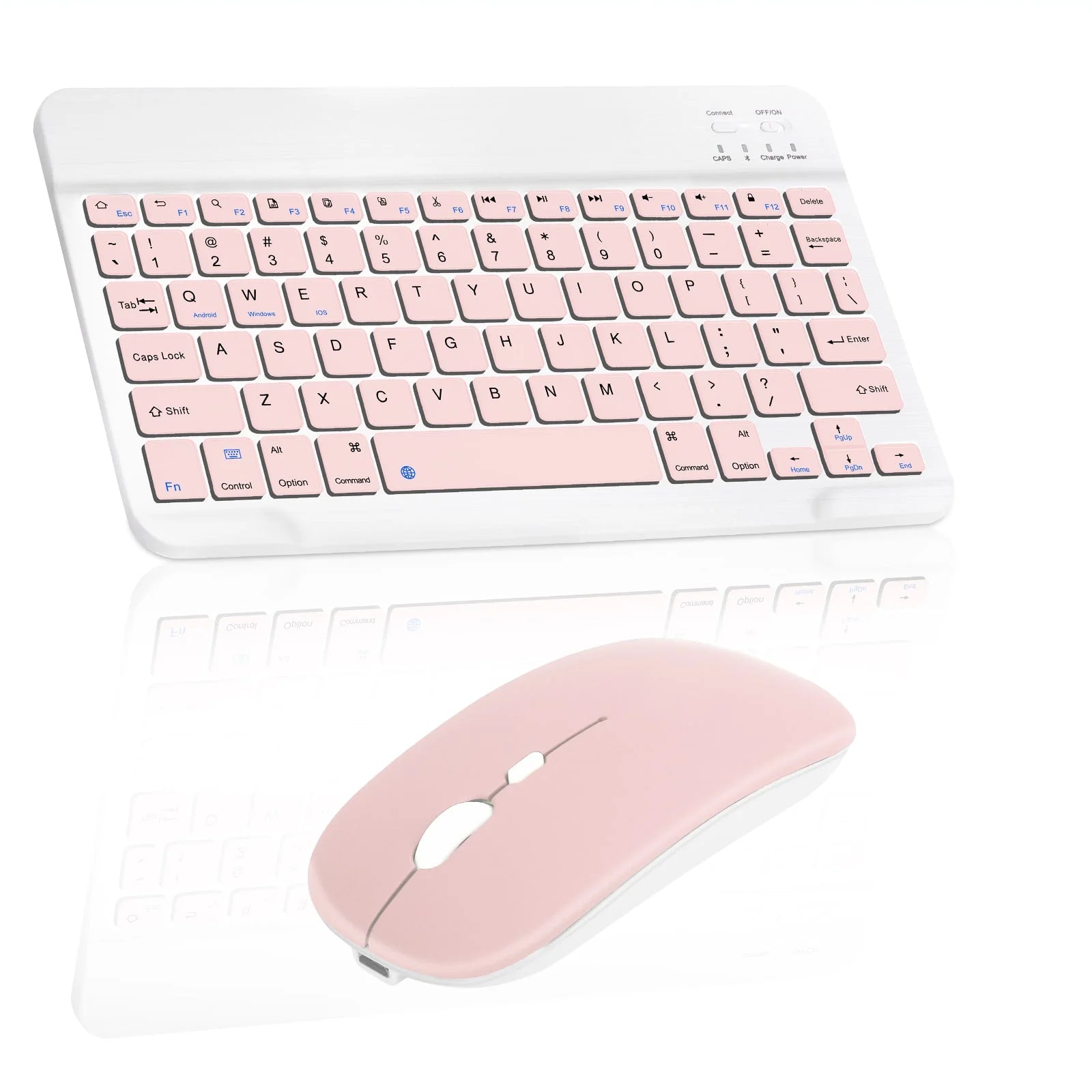 Rechargeable Bluetooth Keyboard and Mouse Combo Ultra Slim Full-Size Keyboard and Ergonomic Mouse for ZTE S30 and All Bluetooth Enabled Mac/Tablet/iPad/PC/Laptop - Flamingo Pink