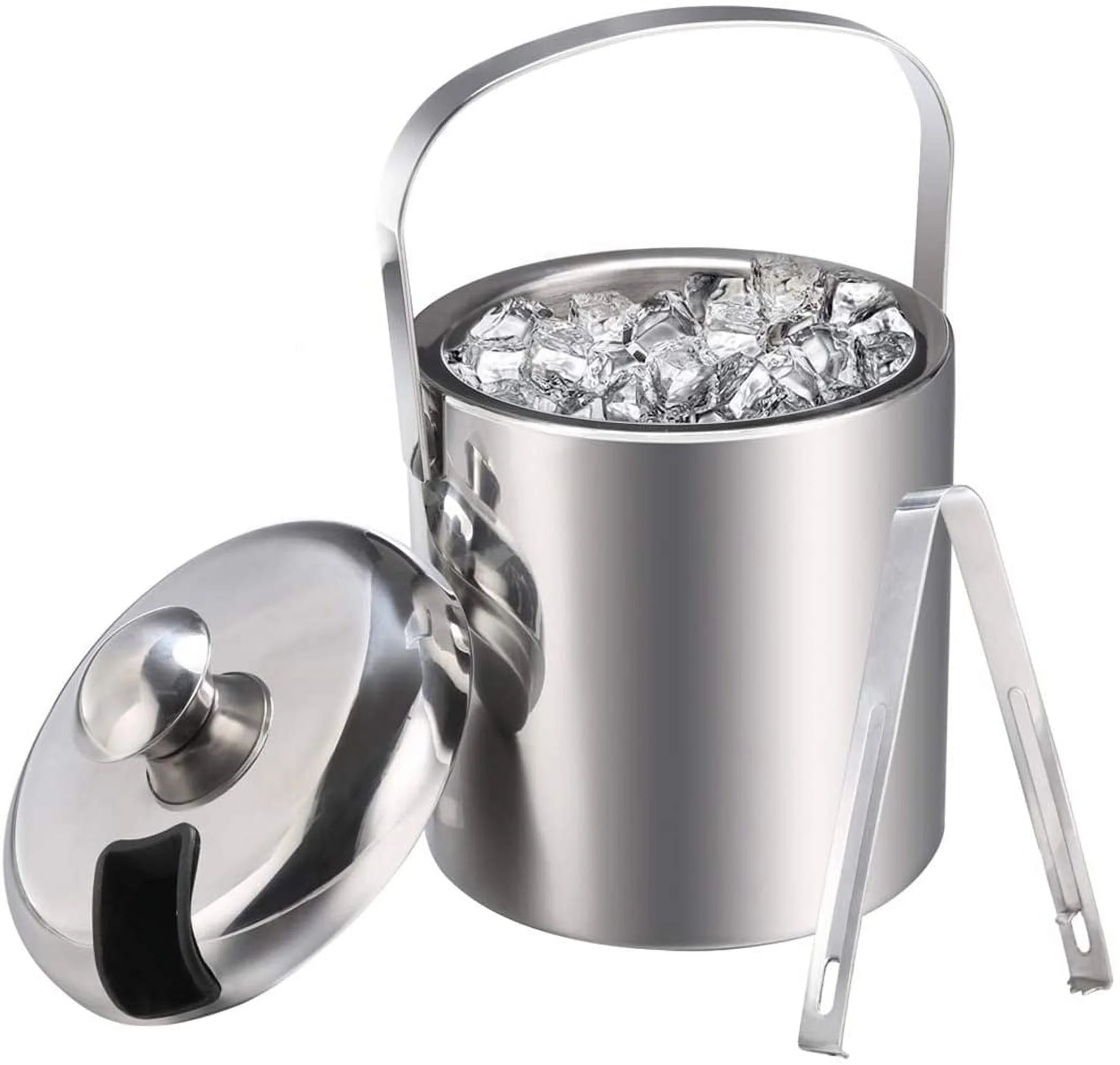 Nvzi Ice Buckets with Stainless Steel Ice Tongs,Double Wall Ice Bucket with Lid,Silver Ice Wine Chiller for Bar Paties,Ice Buckets for Camping
