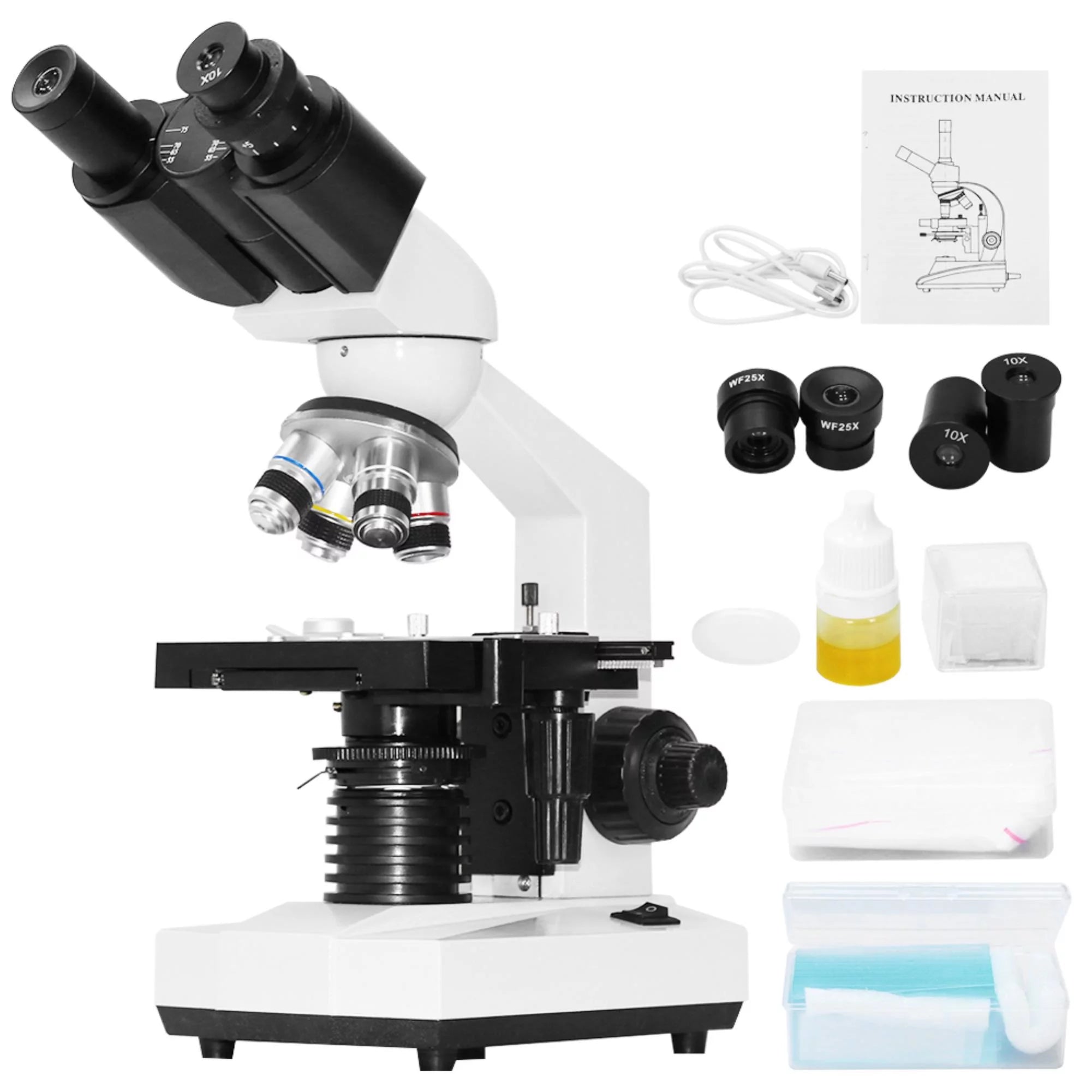 Discover the Microcosmic Realm: Binocular Compound Microscope - 40X-2500X Magnification, WF10X & WF25X Eyepieces, Dual Layer Mech Stage & Illumination