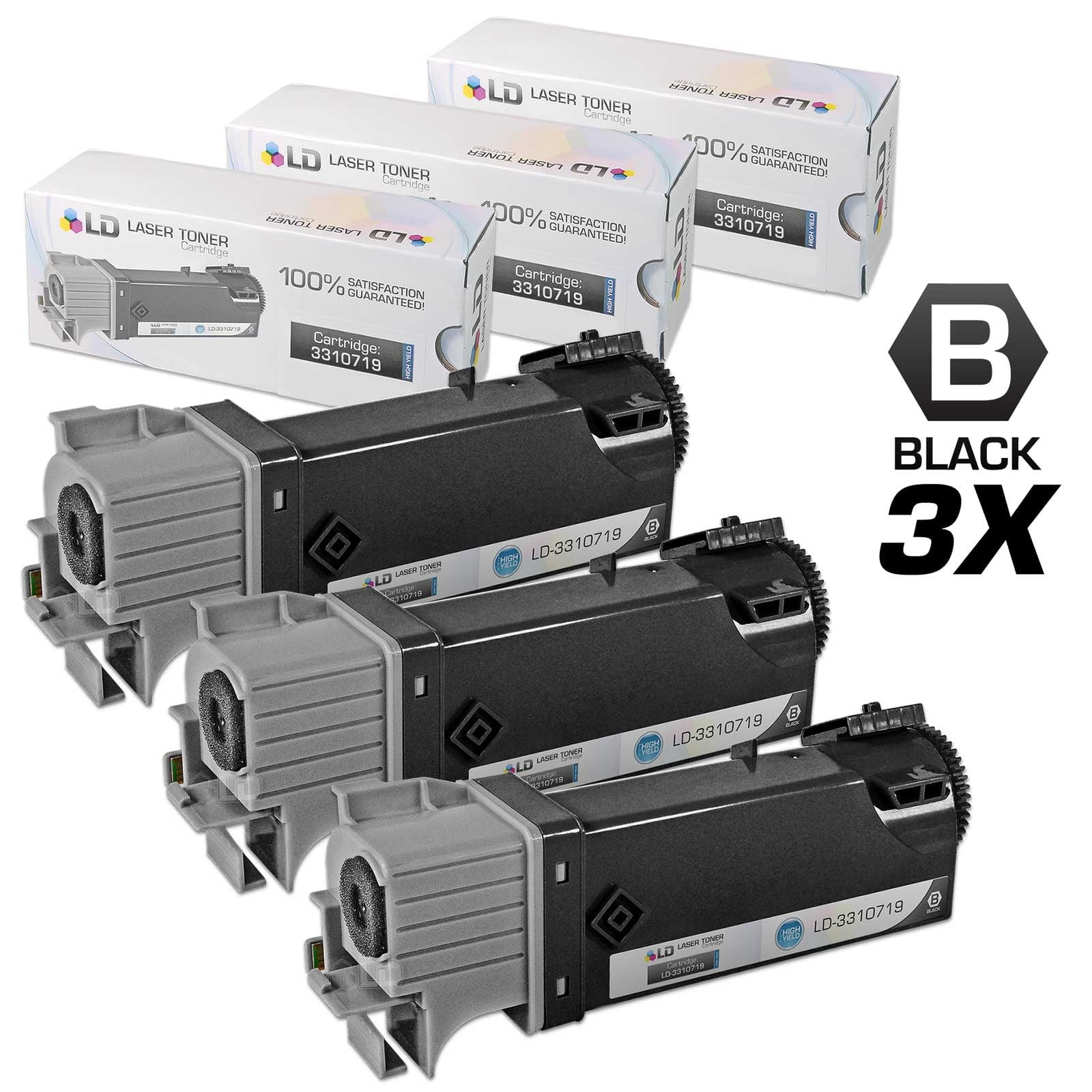 LD Compatible Dell 331-0719 Set of 3 Black Laser Toner Cartridges for use in Dell 2150cdn, 2150cn, 2155cdn & 2155cn s