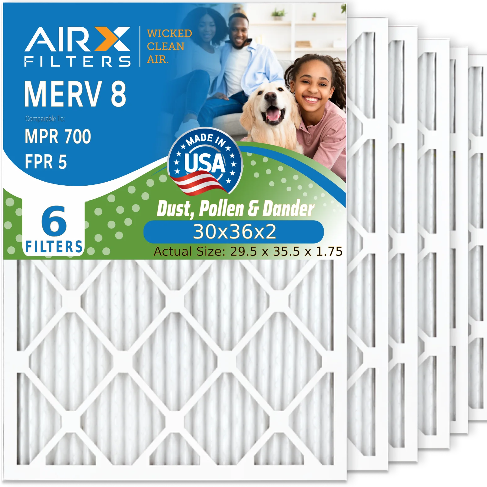 30x36x2 Geothermal Filter MERV 8 Comparable to MPR 700 & FPR 5 HVAC AC Air Filter 6 Pack by AIRX FILTERS WICKED CLEAN AIR.