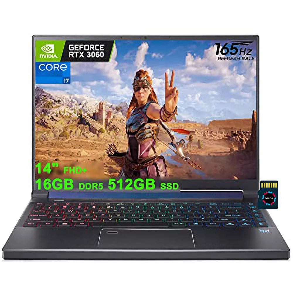 Acer Predator Triton 300 SE 14 Gaming Laptop | 14 FHD+ 165Hz | 12th Gen Intel 14-Core i7-12700H | 16GB DDR5 512GB SSD | GeForce RTX3060 6GB | Backlit Thunderbolt Fingerprint Win11 + 32GB MicroSD Card