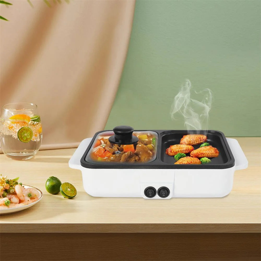 YIYIBYUS Hot Pot with Grill 2 in 1 Electric Hot Pot and Frying Pan Smokeless BBQ Grill for Indoor Outdoor Party White