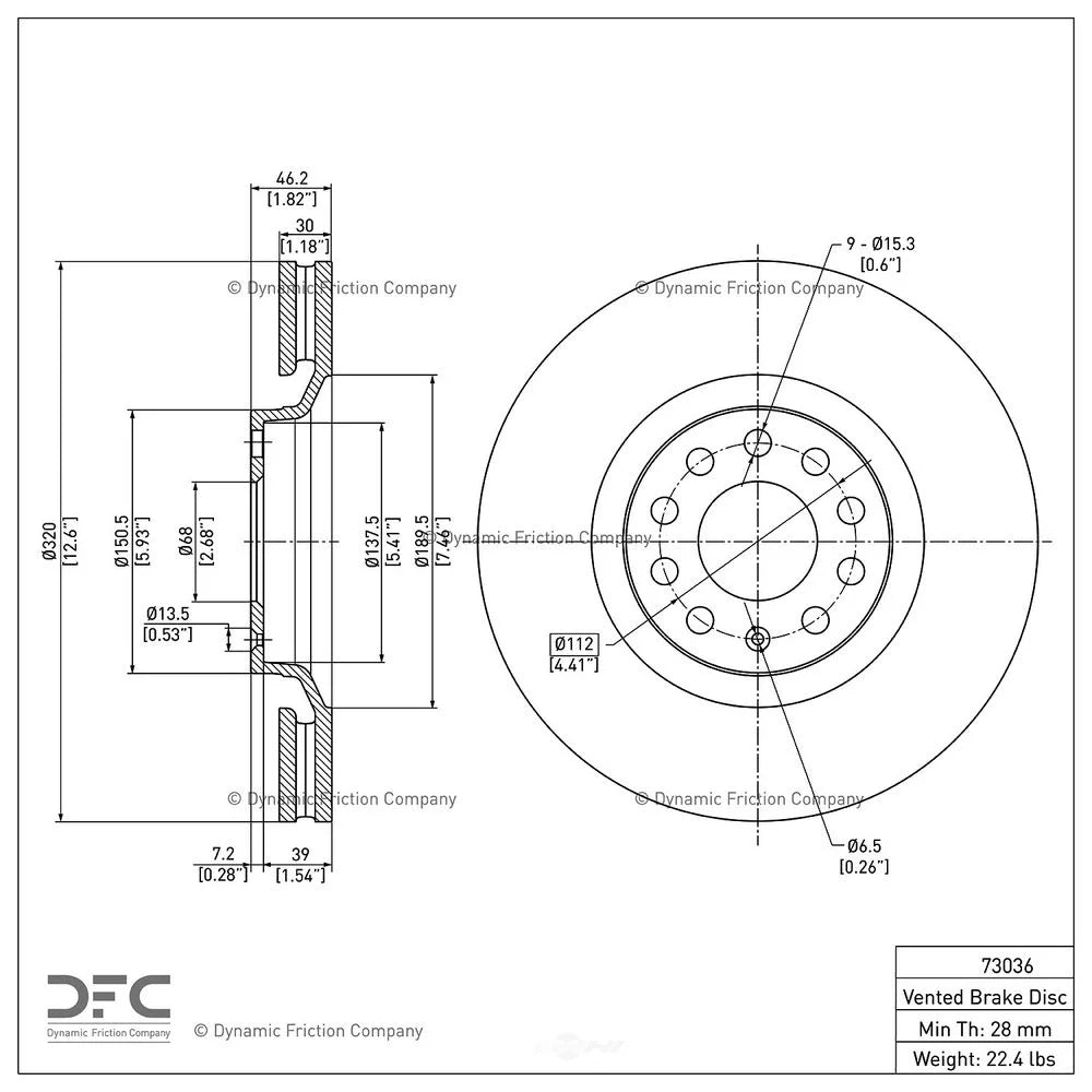 Dynamic 600-73036 DFC Brake Rotor Fits select: 2000-2009 AUDI A4, 2000-2002 AUDI S4