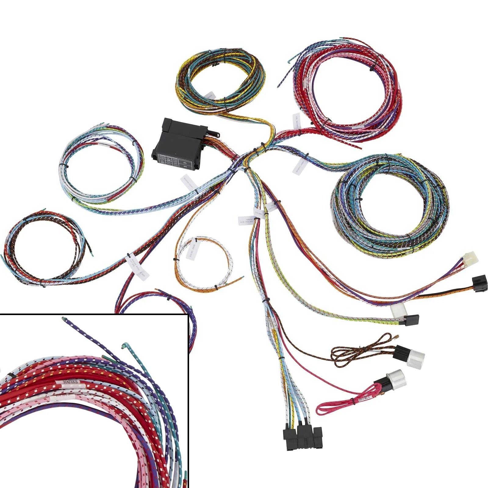 Speedway Motors 12-Circuit Vintage Cloth Covered Wiring Harness: Universal Design for 12-Volt Vehicle Projects, Modern GXL Insulated Automotive-Grade Wire with Classic Braided Look
