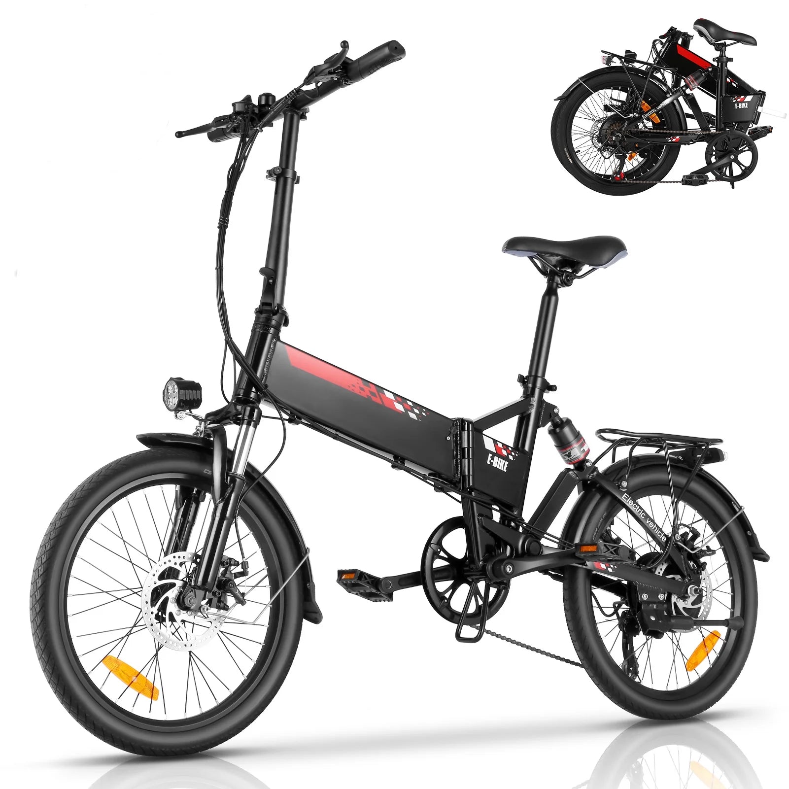 Elifine 500W 20 Folding Electric Bike for Adults,  Full Suspension Foldable Ebike with 5 Riding Modes, 48V 7.8Ah Battery, Aluminum Alloy Commuter Electric Bicycle up to 50 Miles