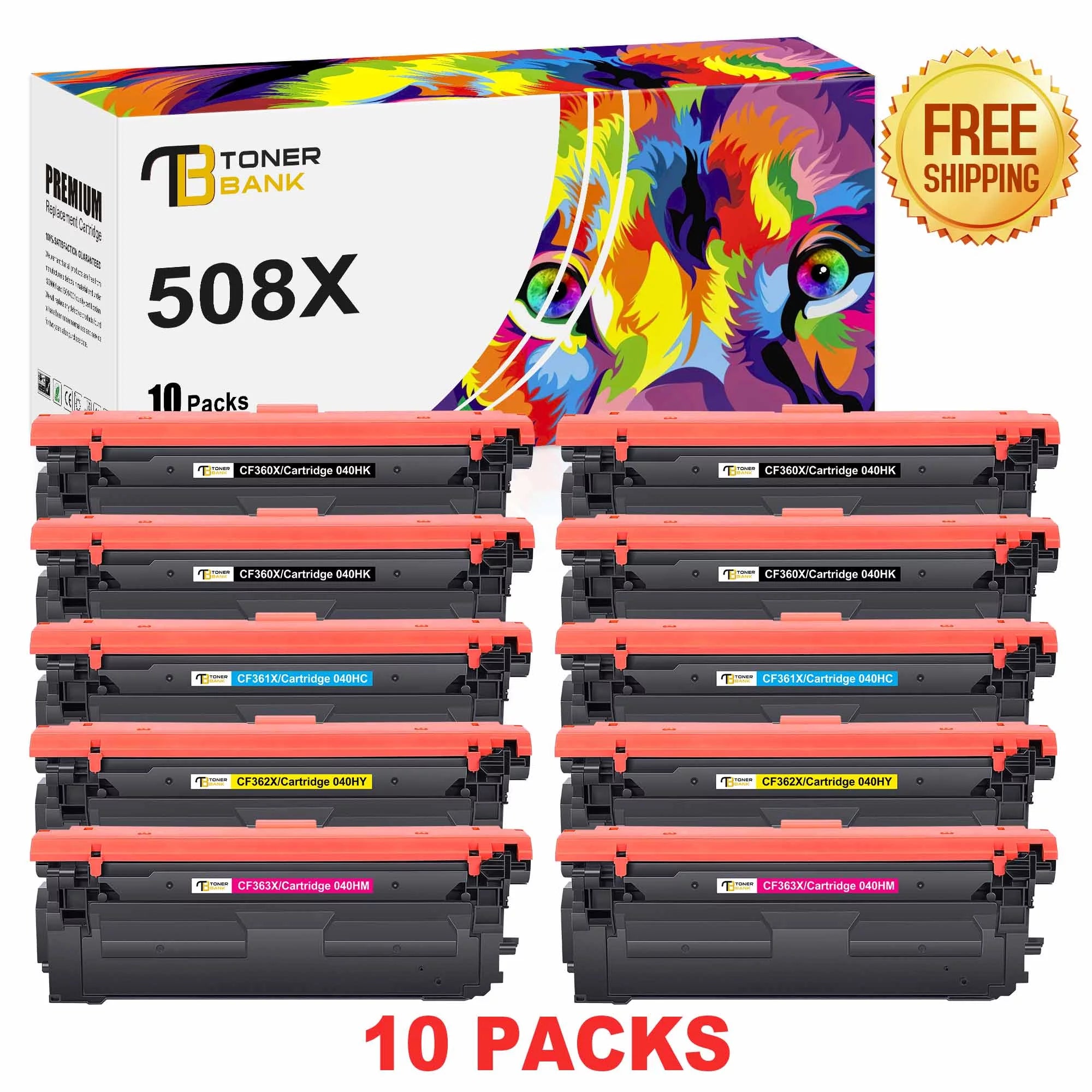 Toner Bank 10-Pack Compatible Toner Cartridge for HP CF360X 508X Color LaserJet Enterprise 552dn M553dn M553n M553x MFP M577 Printer Ink, 4 * Black, 2 * Cyan, 2 * Magenta, 2 * Yellow
