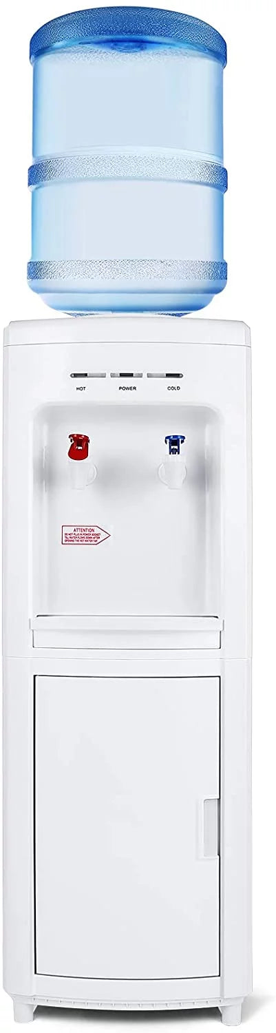 5 Gallon Top Loading Electric Water Cooler Dispenser with Storage Cabinet , White