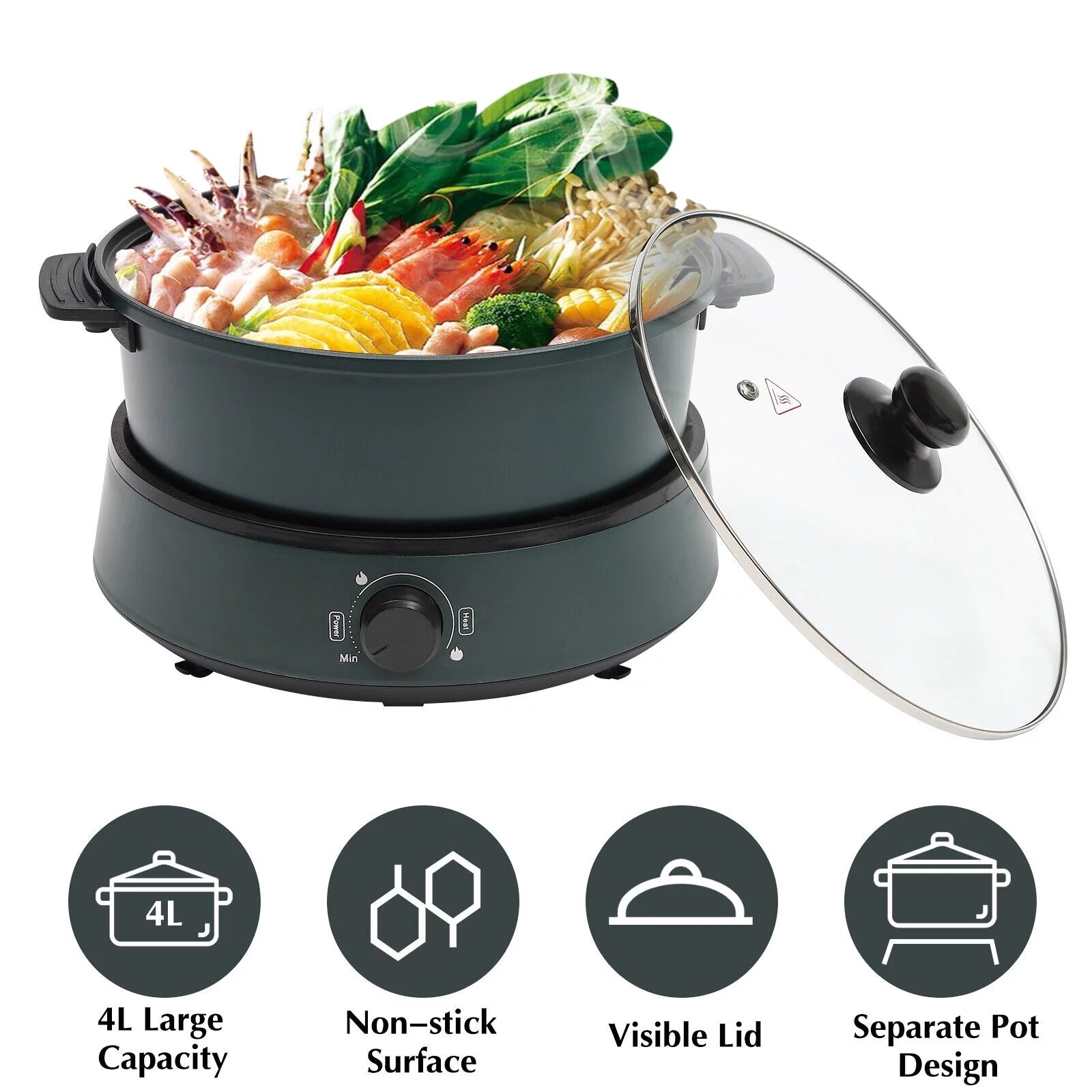 4L Multifunction Electric Skillet Shabu Shabu Hot Pot Soup Rice Cooker Non-stick 110v