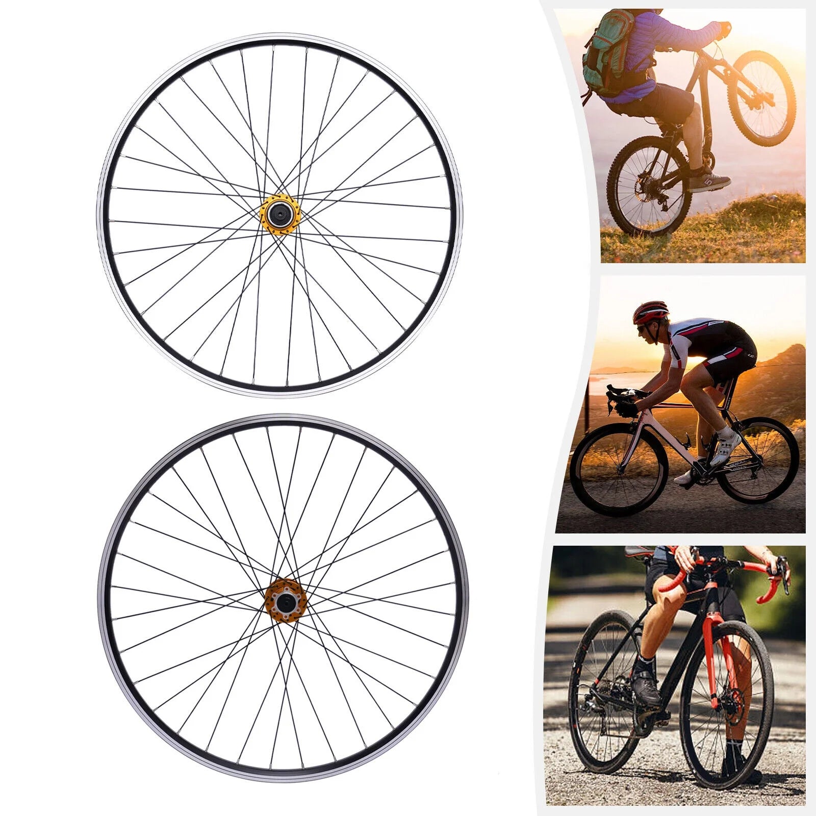 TFCFL 27.5inch MTB Mountain Bike Wheelset Aluminum Alloy Hub Dual-Six-Hole Disc Brake Rim Gold